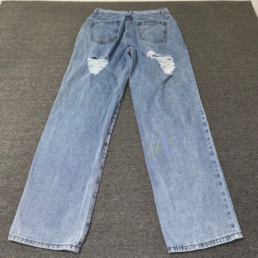 White Fox Distressed Wide Leg Jeans Blue Light Wash High Rise Size Small Grunge